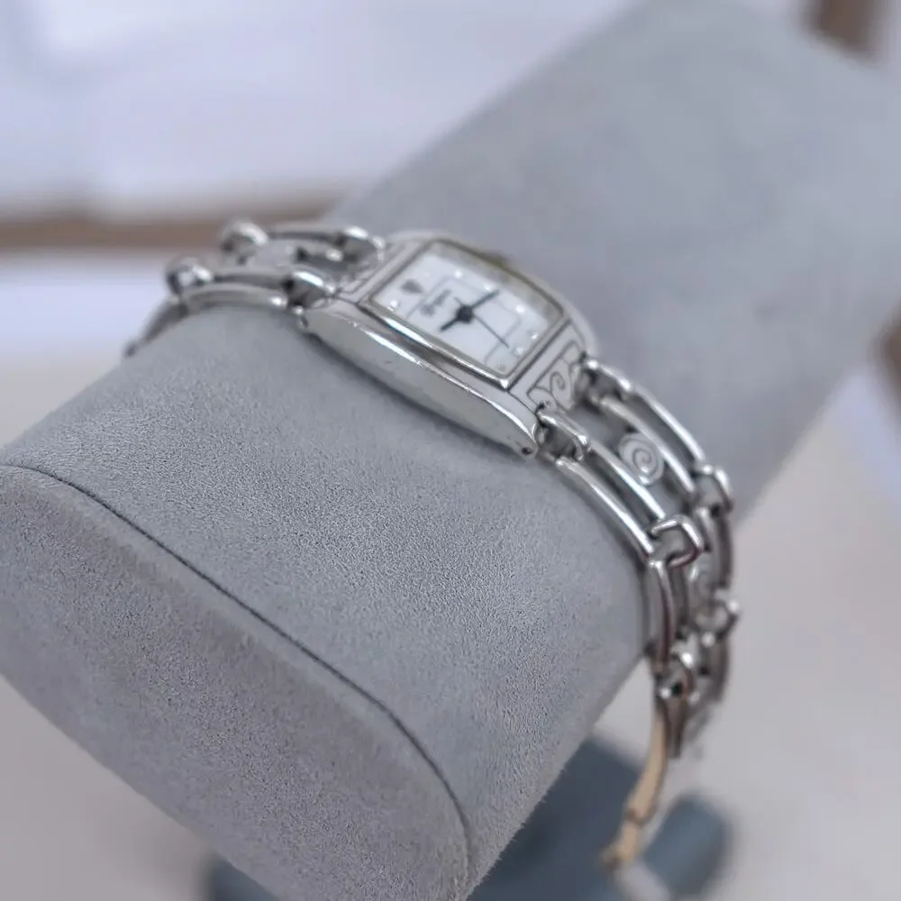Brighton Malibu Square Links Swirl Watch Silver Plated Fold Over Clasp Retired